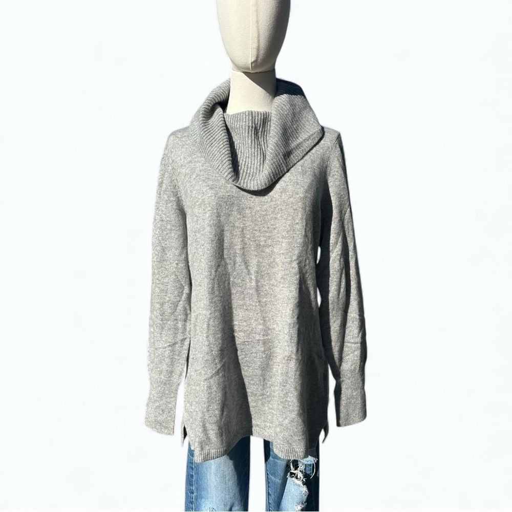 Talbots Pure Cashmere Cowl Neck Sweater Women L Gray Tunic Quiet Luxury NWT